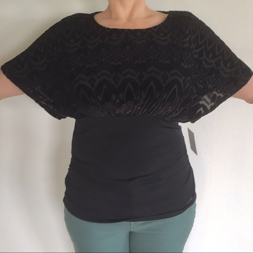 ELLEN TRACY velvet burnout blouse / top, black NWT